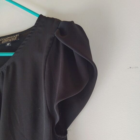 Papermoon Stitchfix Black round neck cap Ruffle sleeve blouse Career MP - Picture 3 of 6